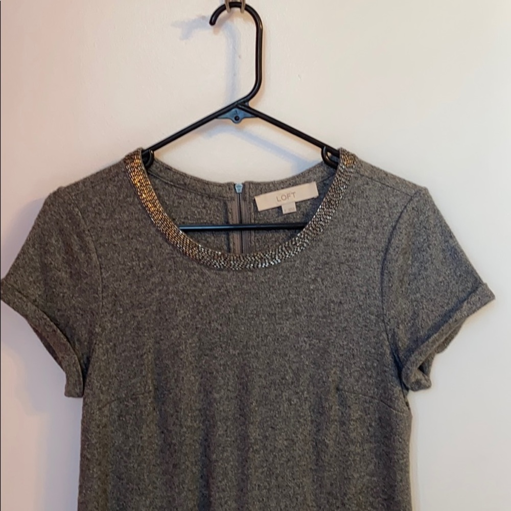LOFT Gray Beaded Neckline Dress (Size Small) - Picture 2 of 7